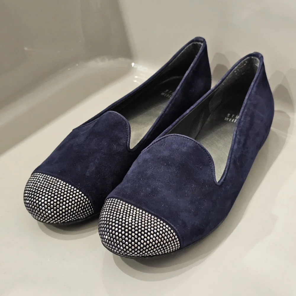 [LIKE NEW] STUART WEITZMAN Navy Blue Suede Flats Loafers